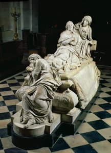 Begravelsesmonument til Armand-Jean du Plessis, kardinal Richelieu (1585-1642), der viser kardinalen, der udløber i fromhedens arme, en grædende statue af den kristne lære ved hans fødder, 1675-94 (marmor)